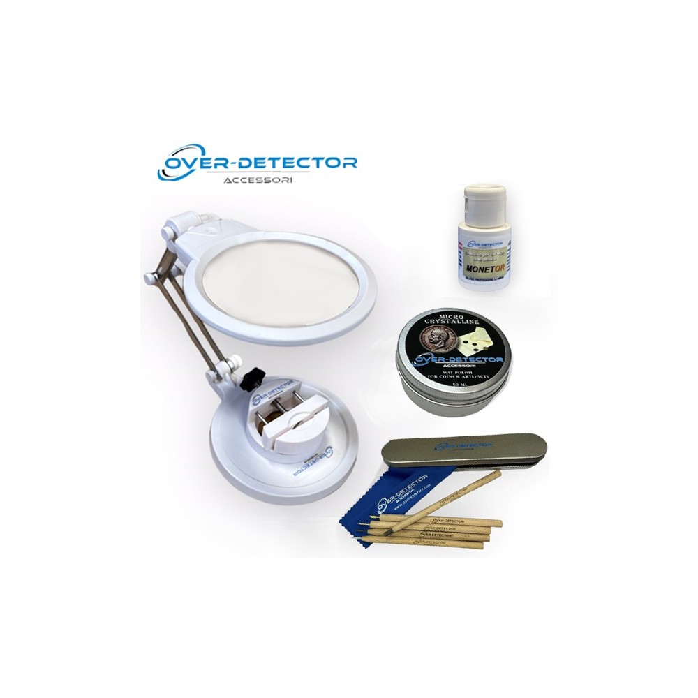 KIT Stazione Pulizia Monete con Lente di Ingrandimento, MONETOR, Cera